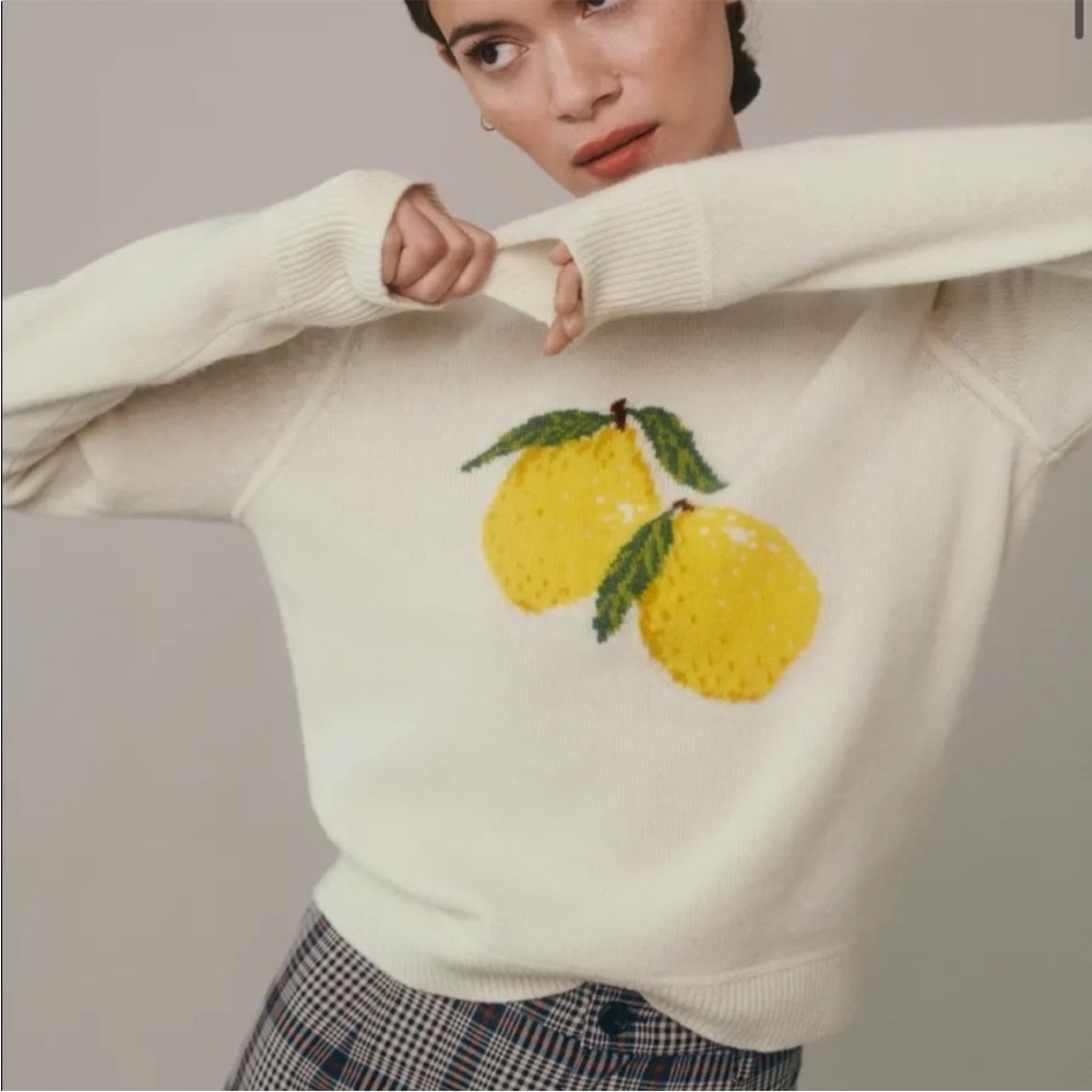 Reformation 100% Wool Cream Sweater with Lemons